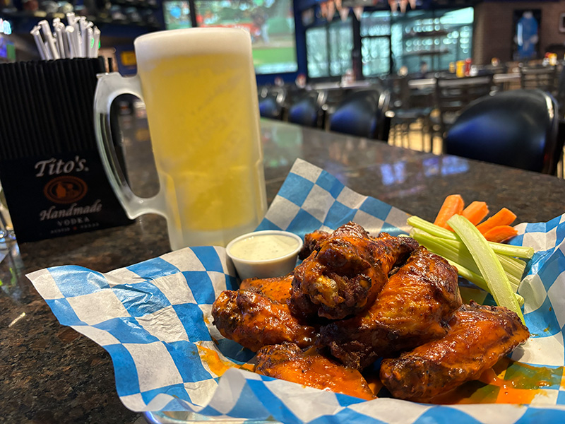 Spectators wings and beer