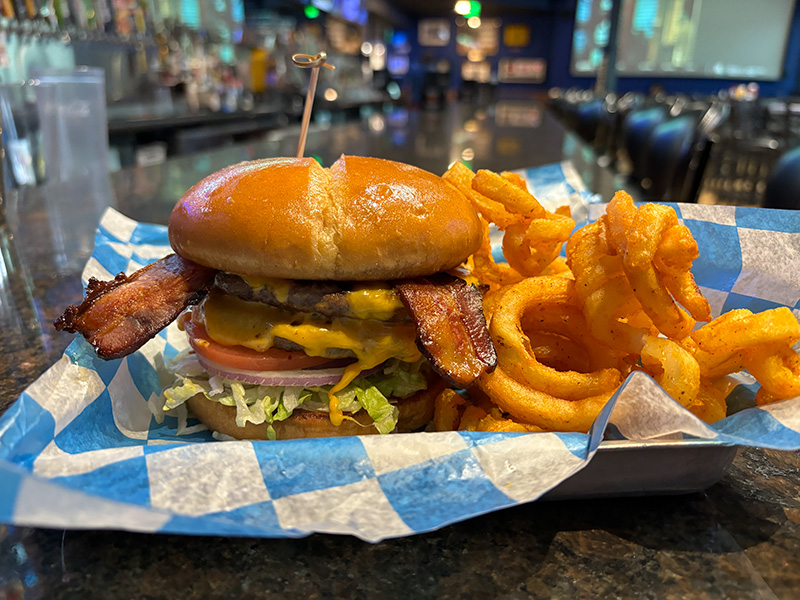 Spectators burger and fries